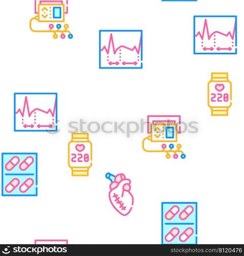 Heart Attack Disease Vector Seamless Pattern Color Line Illustration. Heart Attack Disease Vector Seamless Pattern