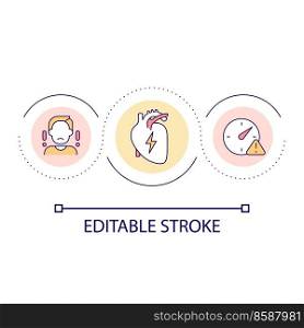 Heart attack prevention loop concept icon. Cardiovascular system disease. Healthcare service abstract idea thin line illustration. Isolated outline drawing. Editable stroke. Arial font used. Heart attack prevention loop concept icon