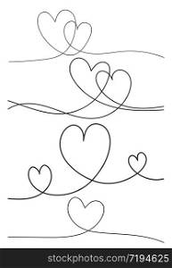 Heart background valentine day design, one line draw vector illustration.
