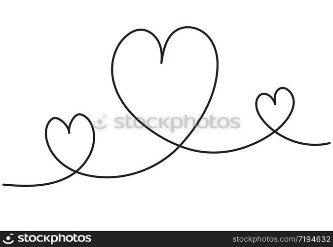 Heart background valentine day design, one line draw vector illustration.