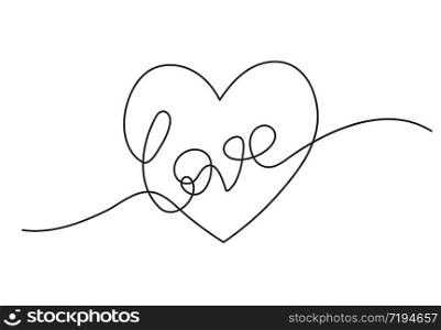 Heart background valentine day design, one line draw vector illustration.