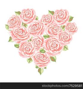 Heart background with pink roses. Decorative element with pink roses.. Heart background with pink roses.