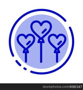 Heart, Balloon, Love Blue Dotted Line Line Icon