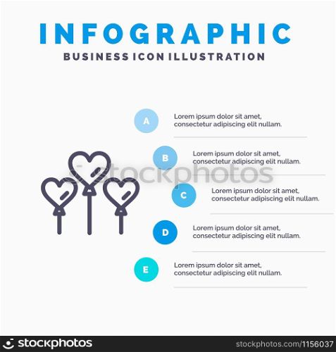 Heart, Balloon, Love Blue Infographics Template 5 Steps. Vector Line Icon template