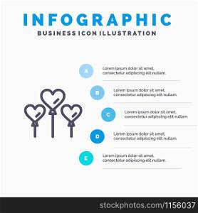 Heart, Balloon, Love Blue Infographics Template 5 Steps. Vector Line Icon template