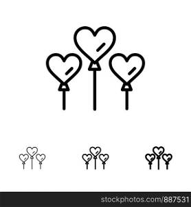 Heart, Balloon, Love Bold and thin black line icon set