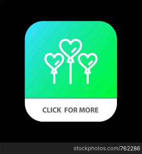 Heart, Balloon, Love Mobile App Button. Android and IOS Line Version