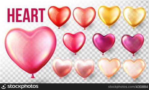 Heart Balloon Set Vector. Red And Gold. Flying Valentine Balloon In Heart Shape. Air Romantic Icon. Transparent 3D Illustration. Heart Balloon Set Vector. Red And Gold. Flying Valentine Balloon In Heart Shape. Air Romantic Icon. Transparent 3D Realistic Illustration