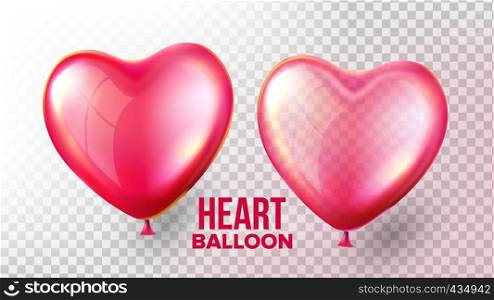 Heart Balloon Vector. Transparent 3D Realistic Air Balloon In Form Of Heart. Carnaval Greeting Design. Vintage Sign. Illustration. Heart Balloon Vector. Transparent 3D Realistic Red Balloon In Form Of Heart. Valentine Day Design. Shiny Icon. Illustration