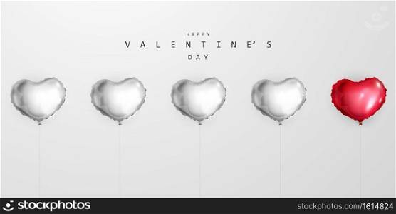 heart balloons and confetti concept design template holiday Happy valentines Day, background Celebration Vector illustration.