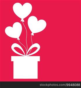 Heart balloons and gift box. Love and valentines day concept flat illustration. Vector EPS10.