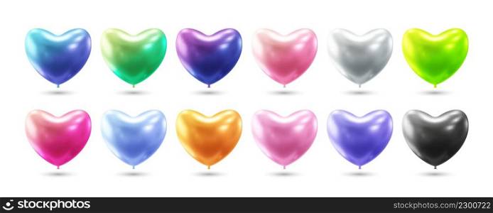 Heart balloons collection realistic 3d vector illustration
