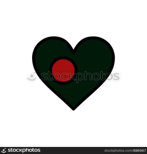 Heart, Bangla, Bangladesh, Country, Flag Flat Color Icon. Vector icon banner Template