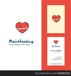 Heart beat Creative Logo and business card. vertical Design Vector