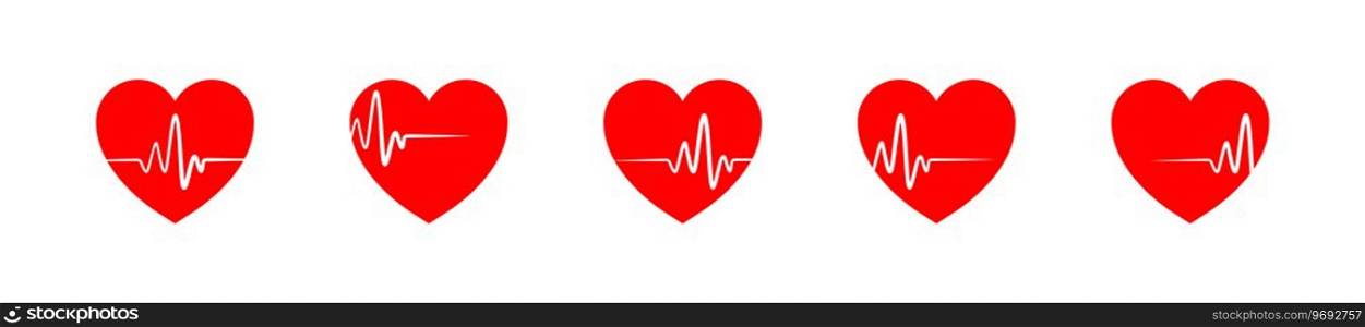 Heart beat pulse flat icon set. Heartbeat vector icon collection. Heartbeat line with heart shape. Cardiogram line icon. Pulse icon. Vector graphic EPS 10