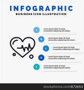 Heart, Beat, Science Line icon with 5 steps presentation infographics Background