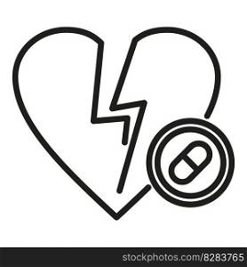 Heart braking pill icon outline vector. Cure drug. Hand health. Heart braking pill icon outline vector. Cure drug