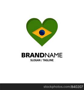 Heart, Brazil, Flag, Love Business Logo Template. Flat Color