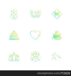 heart , cake , mask , party , birthday , celebrations , anniversary , icon, vector, design, flat, collection, style, creative, icons , cake , bounty , ballons, bowling , gift , money ,