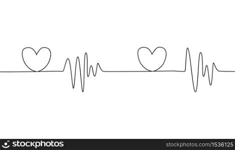 Heart cardiogram continuous one line drawing minimalism design isolated on white background. Heart cardiogram continuous one line drawing minimalism design isolated on white
