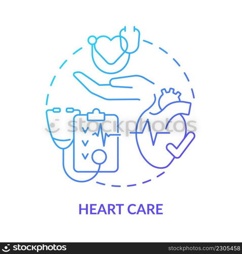 Heart care blue gradient concept icon. Clinic cardiology department. Service of medical center abstract idea thin line illustration. Isolated outline drawing. Myriad Pro-Bold font used. Heart care blue gradient concept icon