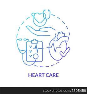 Heart care blue gradient concept icon. Clinic cardiology department. Service of medical center abstract idea thin line illustration. Isolated outline drawing. Myriad Pro-Bold font used. Heart care blue gradient concept icon