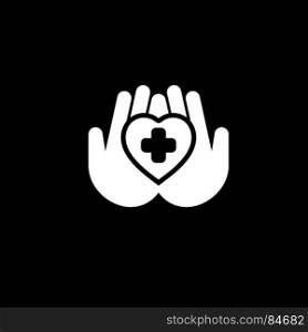 Heart Care Icon. Flat Design.. Heart Care Icon. Flat Design. Isolated Illustration. Two hands holding a heart with a cross on it.
