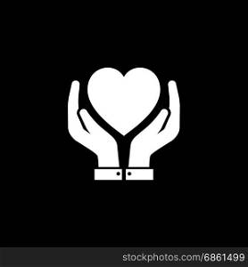 Heart Care Icon. Flat Design.. Heart Care Icon with Hands. Flat Design Isolated.