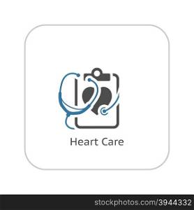 Heart Care Icon. Flat Design.. Heart Care Icon with Stethoscope . Flat Design Isolated.