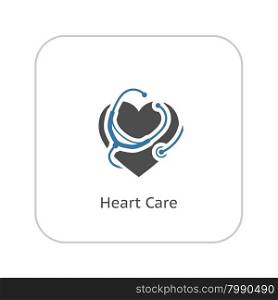 Heart Care Icon with Stethoscope . Flat Design. Isolated.. Heart Care Icon. Flat Design.