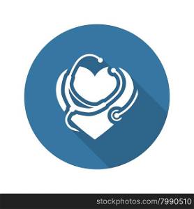 Heart Care Icon with Stethoscope with Shadow. Flat Design. Isolated.. Heart Care Icon. Flat Design.