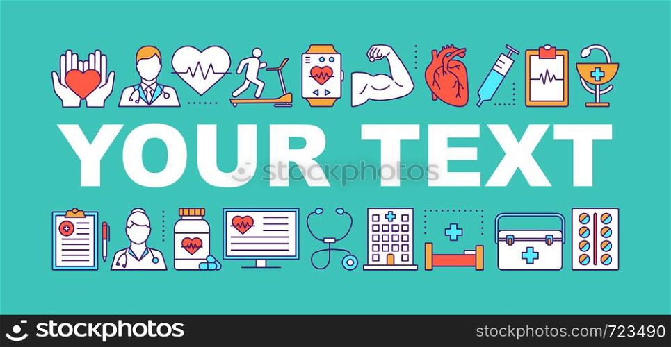 Heart care word concepts banner. Cardiology. Cardiovascular disease treatment and diagnosis. Isolated lettering typography idea with linear icons. Vector outline illustration. Heart care word concepts banner