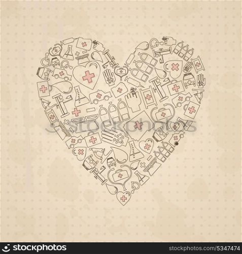 Heart collected from medical subjects. A vector illustration