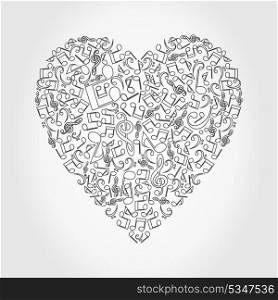 Heart collected from musical notes. A vector illustration