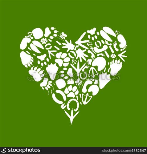 Heart collected from traces of animals. A vector illustration