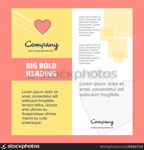 Heart Company Brochure Title Page Design. Company profile, annual report, presentations, leaflet Vector Background