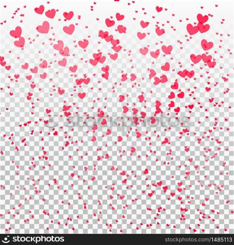 Heart confetti on transparent background. Red falling paper confetti. Party event decoration