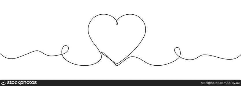 Heart continuous one line art drawing. Love concept. Vector illustration isolated on white.. Heart continuous one line art drawing.