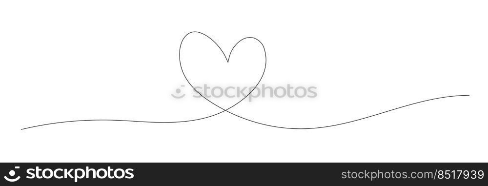 Heart continuous one line drawing. Love doodle symbol. Vector isolated on white. 