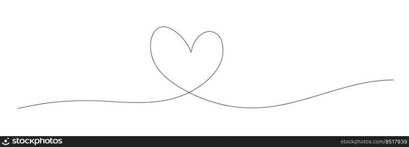 Heart continuous one line drawing. Love doodle symbol. Vector isolated on white. 