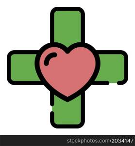 Heart cross icon. Outline heart cross vector icon color flat isolated. Heart cross icon color outline vector