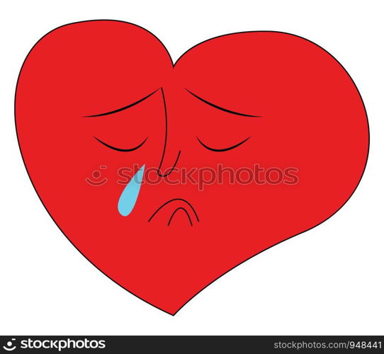 Heart crying hand drawn design, illustration, vector on white background.