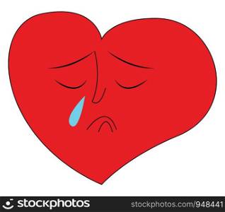 Heart crying hand drawn design, illustration, vector on white background.
