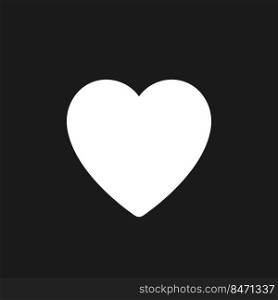 Heart dark mode glyph ui icon. Like button. Expressing love. Reaction. User interface design. White silhouette symbol on black space. Solid pictogram for web, mobile. Vector isolated illustration. Heart dark mode glyph ui icon