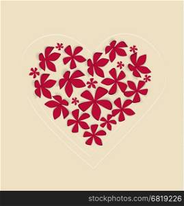 Heart decorated with red flowers, vector illustration