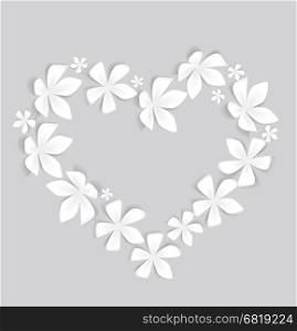 Heart decorated with white flowers, vector illustration