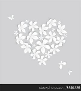 Heart decorated with white flowers, vector illustration