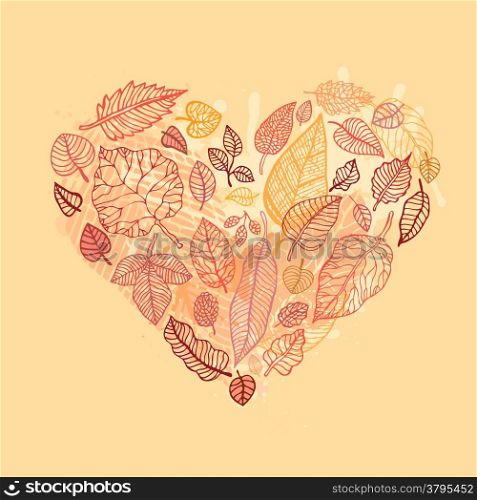 Heart Design elements. Autumn Leaves Vector Background.