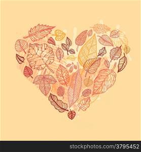 Heart Design elements. Autumn Leaves Vector Background.
