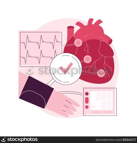 Heart disease diagnosis abstract concept vector illustration. Blood pressure, emergency examination, heartbeat rate and chest pain, stress test, patient care, cardiology abstract metaphor.. Heart disease diagnosis abstract concept vector illustration.
